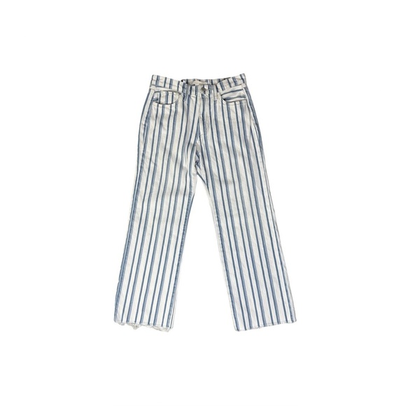 Joe’s Jeans The Blake High Rise Wide Leg Crop Jeans Blue White Striped Size 26 - Picture 5 of 10